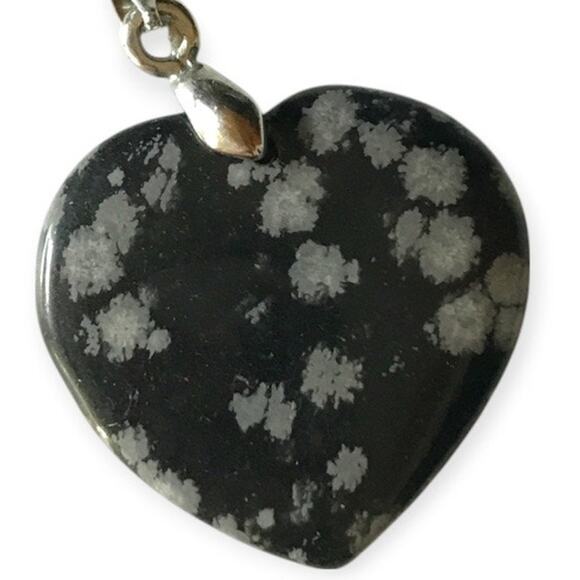 18KGP Heart Snowflake Obsidian Pendant (18K Gold Plated bail, see stamp) - Picture 6 of 6